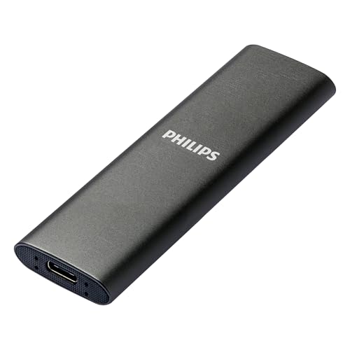 Philips Ssd Portatile Esterno 500 Gb - Ultra Slim Sata Ultra Speed Usb-C, Velocità Di Lettura Fino A 540 Mb/S, Alluminio
