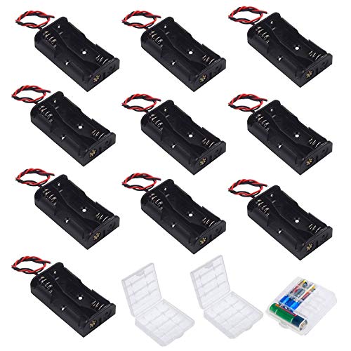 Huaziz 10 Pezzi 3V Aa Custodia Per Batteria, 2Aa Battery Clip Battery Holder Batteries Case Con Cavi, Titolare Caso Batteria, Cassa Di Batteria Di Pla