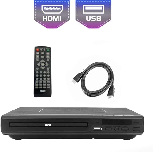 Lettori Dvd Per Tv/Cd/Mp3 Con Presa Usb, Uscita Hdmi E Av (Cavo Incluso), Telecomando, Per Tutte Le Regioni, Spina Europea,Nero