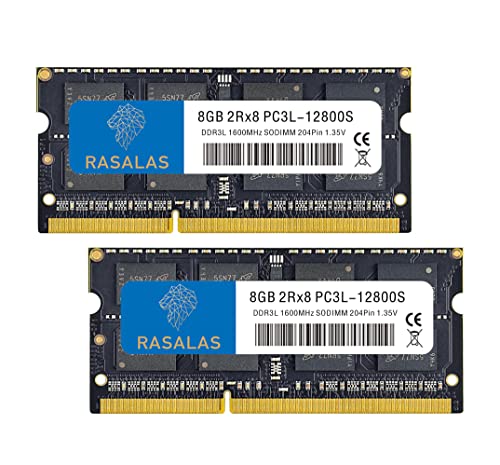 Rasalas Memoria Ram Per Computer Portatile, 16 Gb, 2 X 8 Gb, Ddr3-1600, 1600 Mhz, Pc3L-12800S, 12800, Non Ecc, Senza Buffer, 1,35 V, Cl11, 2Rx8, Dual