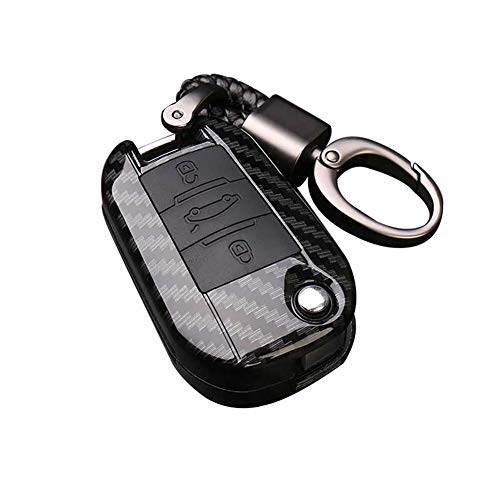 Happyit - Custodia Per Chiave Elettronica Auto, Con Portachiavi, In Fibra Di Carbonio E Abs, Per Peugeot 508/301/2008/3008/408, Citroen C4L/Cactus/C5/
