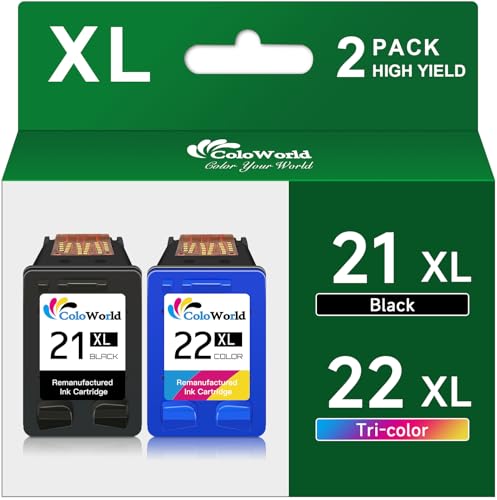 Coloworld 21 22 Xl Cartucce D'Inchiostro Compatibili Per Hp 21Xl 22Xl Cartucce D'Inchiostro, Nero E Colore Pack Per Hp Deskjet F2120 F2280 F380 F4180