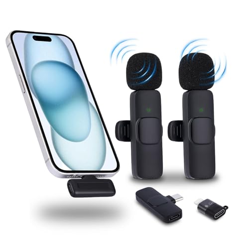 Nk Microfono Wireless - Microfono Lavalier Wireless Per Iphone/Android/Pc/Laptop, Plug&Play, Confezione Da 2 Microfoni Per Registrazioni Tiktok/Twtch/
