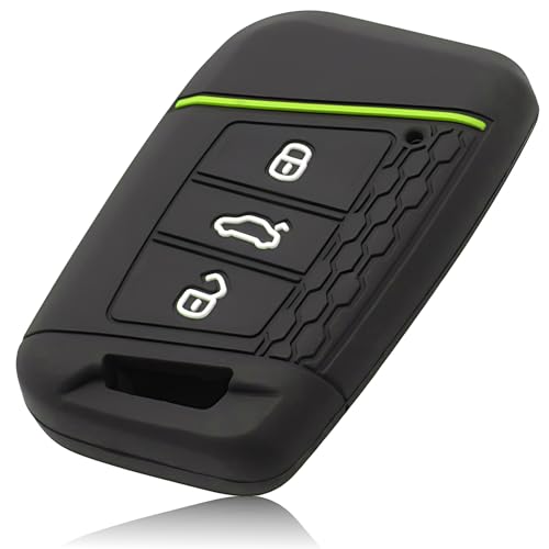 Foamo Custodia Per Chiave Dell'Auto, Compatibile Con Vw Passat B8, Seat, Skoda, In Silicone, Per Chiavi Dell'Auto, Colore: Nero/Verde Mela