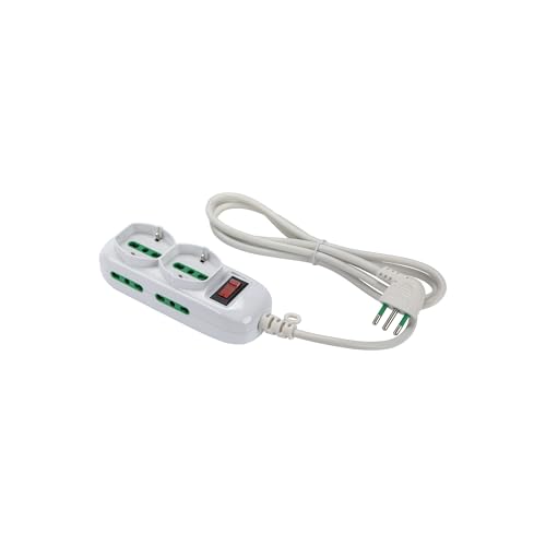 Fanton 474144 Multipresa Triax 2 Prese Bipasso-Schuko, 4 Prese Bipasso, Cavo 1,5M, Spina A Squadra 10A + Interruttore Di Sicurezza, Colore Bianco