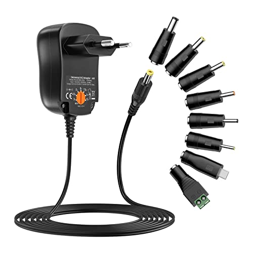Zolt 12W Alimentatore Universale Ca A Cc 3V 4,5V 5V 6V 7,5V 9V 12V 1A, Adattatore Multitensione Con 8 Spine Cc Per Elettronica Domestica