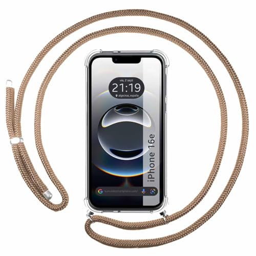 Custodia A Sospensione Trasparente Per Iphone 16E (6.1) Con Cordon Cammello