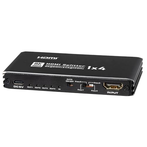Maxtrack Splitter Hdmi 8K 1In4Out - Cs26-4L, Switch Hdmi Con Gestione Intelligente Edid, 8K@60Hz, 4K@120Hz, Hdr10+, Dolby Truehd, Plug & Play, Adattat