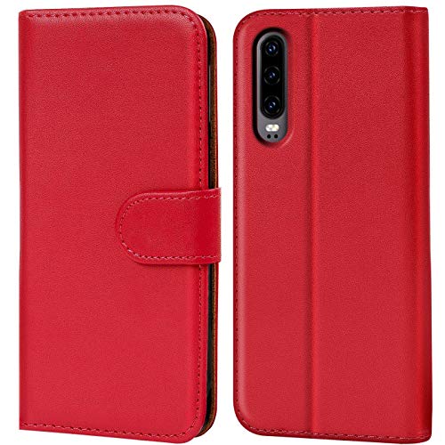 Verco Custodia Per Huawei P30, Case Per P30 Cover Pu Pelle Portafoglio Protettiva, Rosso