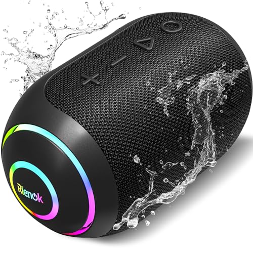 Rienok Cassa Bluetooth Portatile Potente Ipx7 Impermeabile Speaker Bluetooth, Vero Stereo Senza Fili, Luce Led, Bluetooth 5.3, Supporto Scheda Tf/Aux,