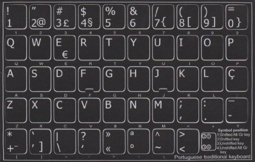 Adesivi Tastiera Portoghesi Per Pc, Laptop, Computer Tastiere (Etichette Integranti Nero, Lettere Bianche)