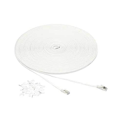 Amazon Basics Cavo Patch Per Connessione Internet, Piatto Rj45 Cat-7, 10 Gigabit Ethernet, 30.5 M, Bianco