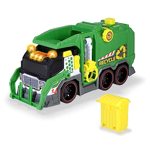 Dickie Toys - Camion Ecologia Cm 38, 203307001, +3 Anni, Sistema A Ruota Libera, Luci E Suoni, Caricatore Frontale Motorizzato, Caricatore Laterale Me