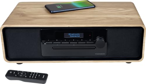 Micro-Chaîne Bluetooth - Thomson - Bois/Noir - Radio Fm/Dab+/Cd/Mp3/Usb/Induction, 75W, Affichage Lcd, Télécommande, Alim. 23
