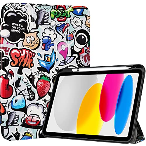 Procase Cover Ipad 11 Generazione A16 11 Pollici 2025/Ipad 10 Generazione 10,9 Pollici 2022,Custodia Con Portapenna Auto Sonno/Veglia -Manga Nero