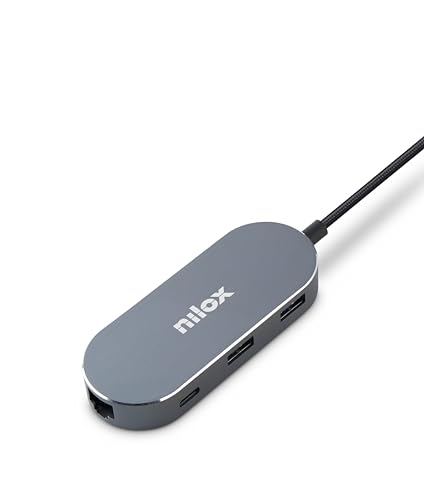 Nilox Nxdsusbc02 Mini Docking Station Type-C - Hub Usb 3.0 Alimentato, Multiporta, Sdoppiatore Usb, Presa Multipla Per Pc Con Hdmi 4K, Rj45 Gigabit La