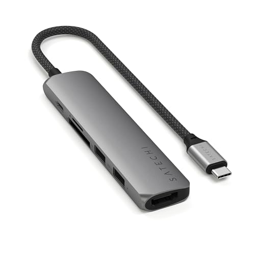 Satechi 6-In-1 Usb-C Hub Slim Plus, Adattatore Multiporta, Stazione Docking Con Hdmi 4K, Carica Pd 100W, 2 Porte Dati Usb-A, Lettori Di Schede Micro/S