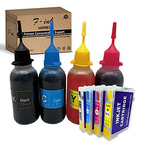 F-Ink Kit Di Ricarica Inchiostro Compatibile, 4 Colori (Nero, Ciano, Magenta, Giallo), Con Chip Arc, Per Stampanti A Stilo, Stampa Ricaricabile