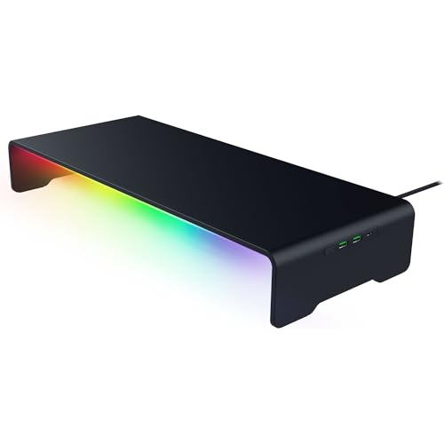 Razer Monitor Stand Chroma - Supporto Per Monitor In Alluminio Con Hub Usb-C A 4 Vie Con Chroma Rgb (50Cm X 21Cm X 7,85Cm, Struttura Robusta, Capacità