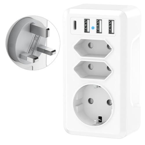 7 In 1 Adattatore Presa Inglese, Adattatore Spina Inglese Adattatore Adattatore Universale Da Viaggio Con 3Usb E Usb C, Adattatore Uk Adattatore Ingle