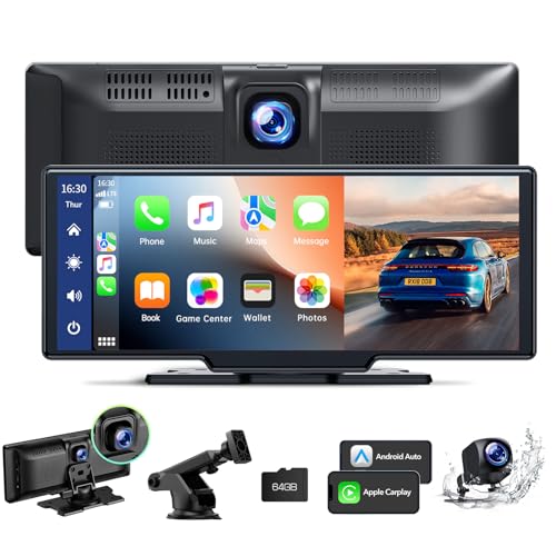 Lamtto Autoradio Senza Fili Carplay&Android Auto Con Dashcam, 2.5K Fotocamera Anteriore & Backup, Portatile 9,26 Pollici Touchscreen Auto Stereo Ricev