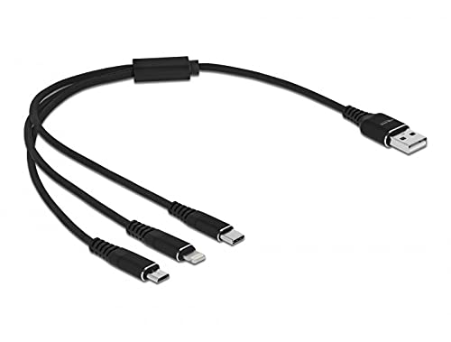Delock Cable Usb 3 In 1 Para Lightning/Microusb/Type-C 30 Cm Negro