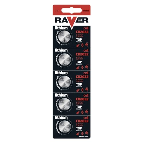 Emos Raver Cell - Pile A Bottone Al Litio Cr2032, 3 V, Confezione Da 5 Pezzi, Capacità 220 Mah, Batterie A Bottone Al Litio