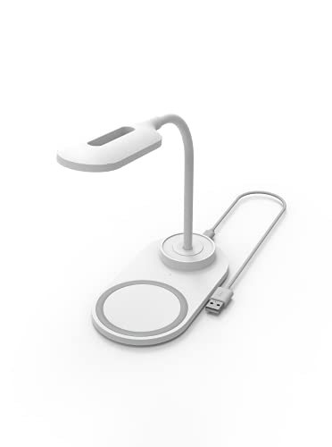Digipower Lampada Led Con 3 Modalità Di Illuminazione E Funzione Di Ricarica Wireless Integrata Per Smartphone (10 W), Ricarica Induttiva, Bianco