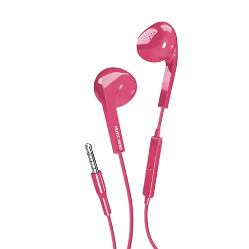Music Hero Auricolari A Filo Aux, Cuffiette Jack 3.5Mm, Comandi Integrati, Microfono, Semi In-Ear, Rosa