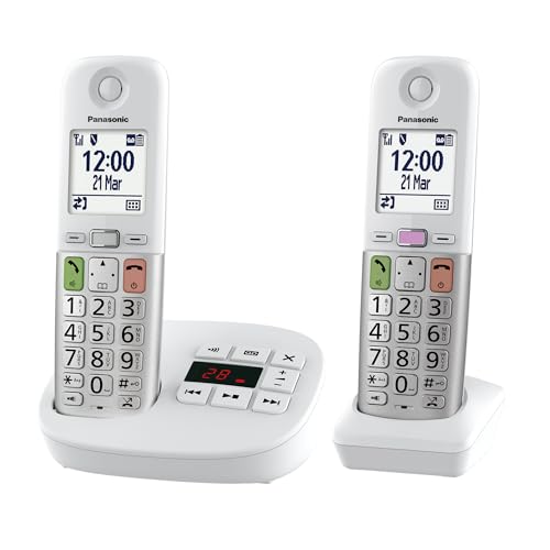 Panasonic Kx-Tgu432Exw Telefono Cordless Digitale Con Segreteria Telefonica, Unità Base E 2 Ricevitori, Display Lcd, Fav Call, Torcia, Compatibile Con