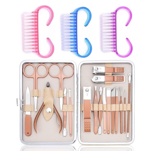 Set Per La Cura Delle Unghie Da 18 Pezzi Con 3 Pennelli Per Unghie, Set Per La Cura Delle Cuticole, Set Per Manicure Fai-Da-Te, Set Per Manicure Da Vi