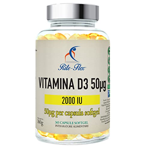 Rite-Flex, Integratore Di Vitamina D3 2000 Ui (365 Capsule Soft Gel)