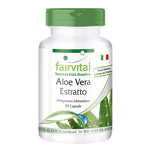 Fairvital | Aloe Vera - Massa Per 3 Mesi - Vegan - 90 Capsule - 200: 1 Aloe Vera Barbadensis Miller Concentrarsi