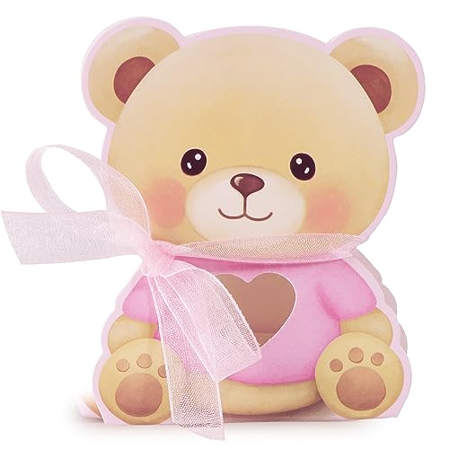 50Pz Scatoline Bomboniere Battesimo Bambina Rosa Portaconfetti Forma Orsetta Nascita Nastro Scatole Carta Regalo Decorazione Confetti Per Festa Battes