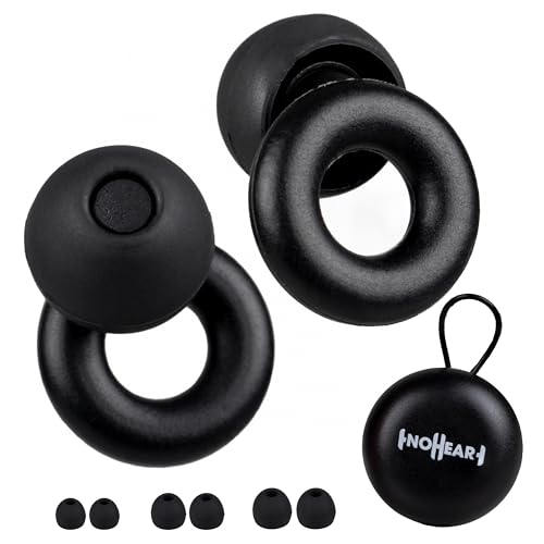 Nohear - Coppia Tappi Orecchie Dormire, Tappi Per Orecchie Antirumore, Silicone, Ideale Per Lavoro, Dormire, Sport, Varie Misure, Nero