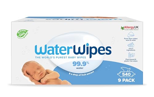 Waterwipes Original Salviette A Base Vegetale Per Neonati, 540 Unità (9 Confezioni), Salviette 99,9% A Base Di Acqua, Senza Profumo Per Pelli Sensibil