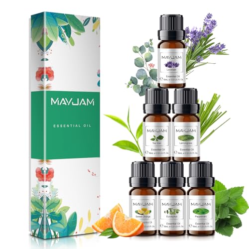 Mayjam Set Oli Essenziali 6 Pezzi, Oli Essenziali Per Diffusori Aromaterapia Puri Naturali, Olio Essenziale Di Lavanda, Eucalipto, Tea Tree, Menta Pip