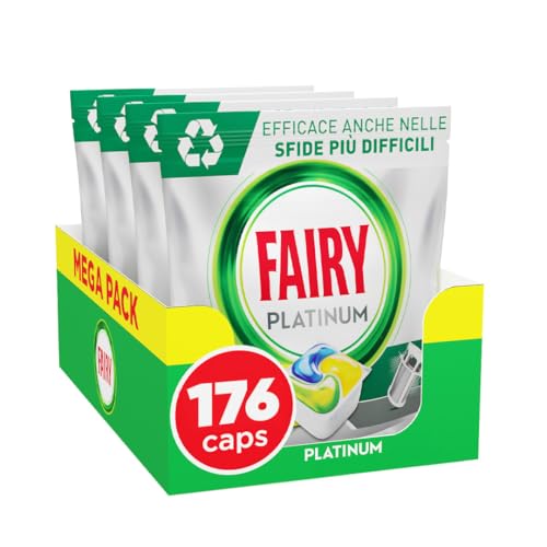 Fairy Platinum Detersivo Pastiglie Lavastoviglie Brillantante, 176 Capsule Lavastoviglie, Limone, Con Sistema Di Prelavaggio Integrato, Efficace Nelle