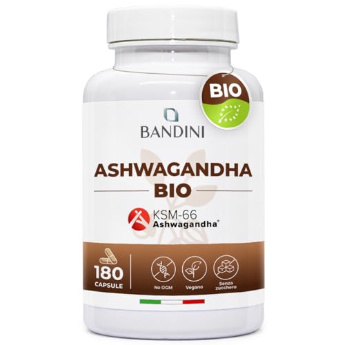Bandini® Ashwagandha Bio Ksm-66® Vegan (180 Capsule) - Qualità Premium: Ashwagandha Biologica - Integratore Naturale Da Polvere Withania Somnifera (Gi