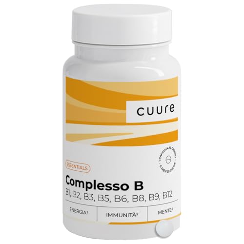 Vitamina B Complex - Cuure - Forma Molto Assimilabile - Vitamine B1, B2, B3, B5, B6, B7, B8 / Biotina, B9 / Acido Folico & B12-180 Compresse, 6 Mesi -