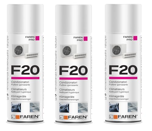 Faren F20, Igienizzante Spray Per Climatizzatori Di Casa E Auto, Gradevolmente Profumato A Base Alcolica, 3Pz X 400Ml