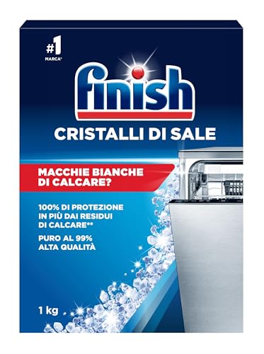 Finish Cristalli Di Sale, 1 Kg Di Sale Per Lavastoviglie, Additivo Lavastovigle Contro L'Accumulo Di Calcare