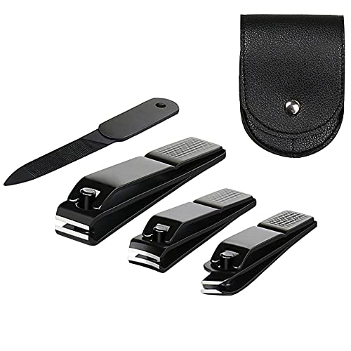 Set Di 4 Tagliaunghie, Ultra Affilati E Robusti, In Acciaio Inox Nero, Tagliaunghie Dei Piedi E Una Lima Con Custodia Da Viaggio In Pelle (Custodia Ne