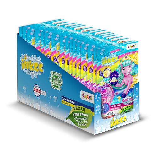 Inkee Confezione Da 16 Bath Dust Galupy Mermaid, Polvere Di Sirena Per La Vasca, Sali Da Bagno Con Effetto Crepitante E Aroma Di Frullato Di Banana.