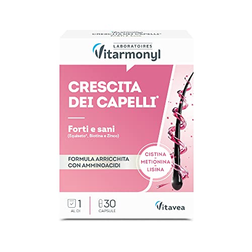 Vitarmonyl Crescita Dei Capelli, Integratore Con Aminoacidi, Biotina, Zinco Ed Equiseto, Crescita Capelli Forti E Sani, 30 Capsule