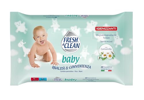 Fresh & Clean - Salviettine Umidificate Baby Easy, Con Camomilla, Senza Alcool, Morbidezza Ed Assorbenza, 48 Pezzi