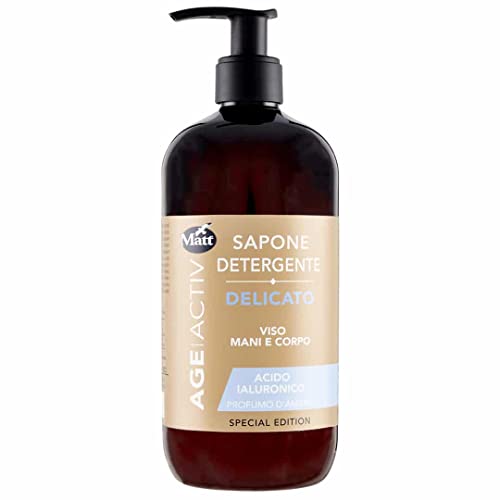 Matt, Sapone Detergente Delicato Con Acido Ialuronico Al Profumo D'Ambra, Adatto Per Mani, Viso E Corpo, Idrata E Rende La Pelle Morbida E Profumata,