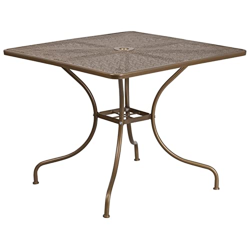 Flash Furniture Tavolo Da Patio In Acciaio 35.5Sq, Metallo, Oro, 35.5' Square
