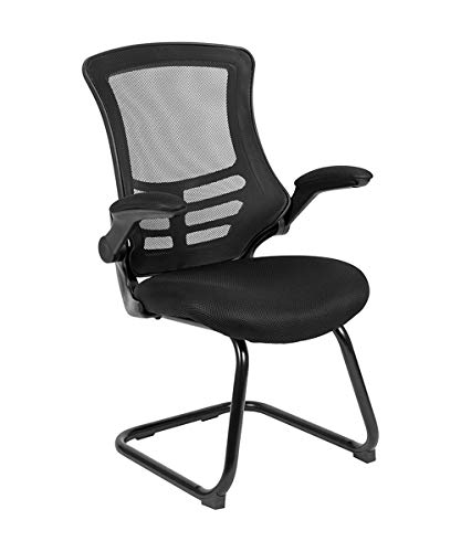 Flash Furniture Sedia Reception Con Base A Slitta, Con Braccioli Ribaltabili, In Schiuma E Rete Nera, Set Da 1 Pezzo