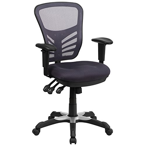 Flash Furniture Sedia Da Ufficio Girevole, Multifunzione, Con Schienale A Mezza Altezza, In Mesh, Ergonomica, Con Braccioli Regolabili, Colore Grigio